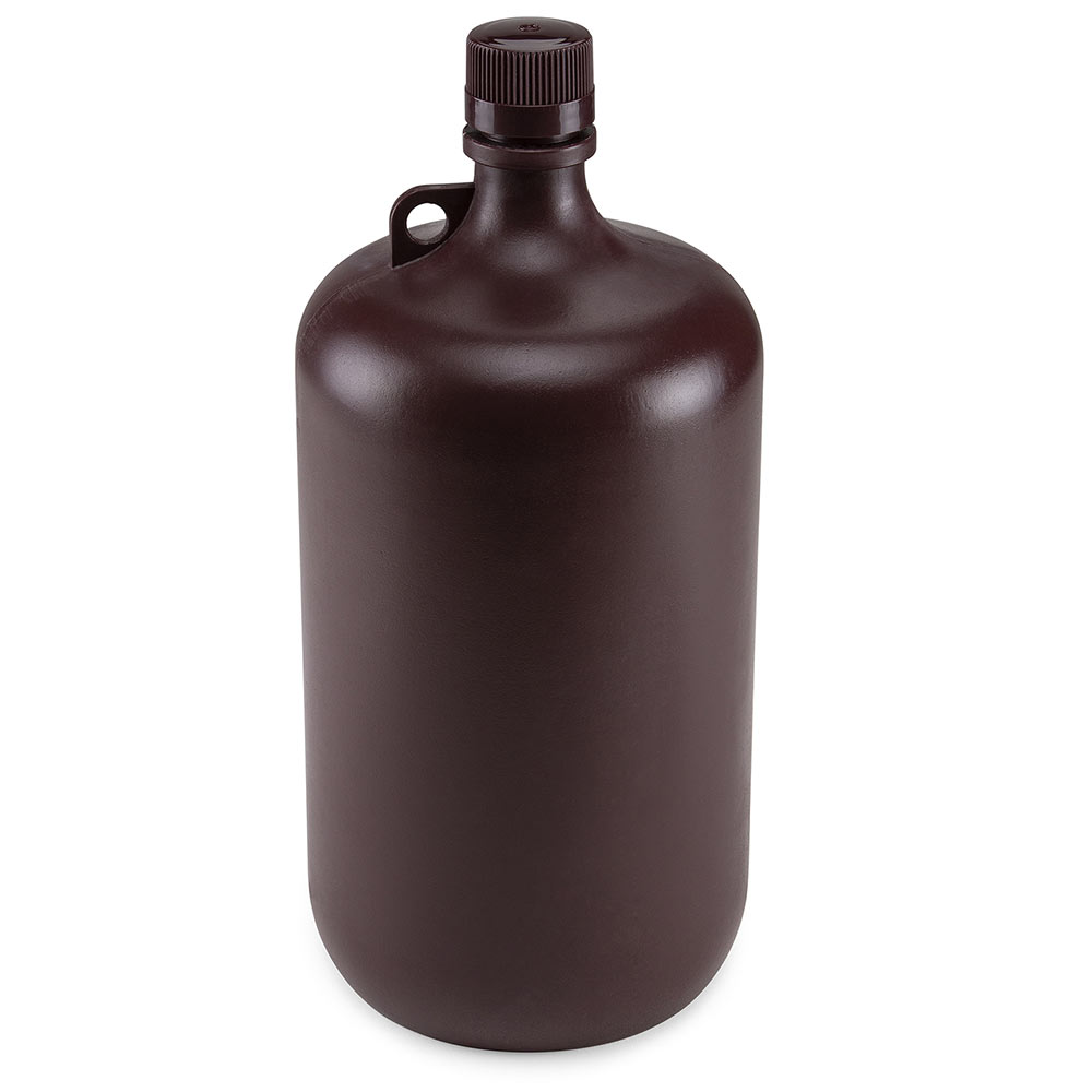 Globe Scientific Bottle, Narrow Mouth, Amber PP Bottle, Attached PP Screw Cap, 4 Litres (1 Gallon) Image